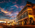 Simon's Town Main Road Victorian buildings glowing at twilight with dramatic purple and orange sky