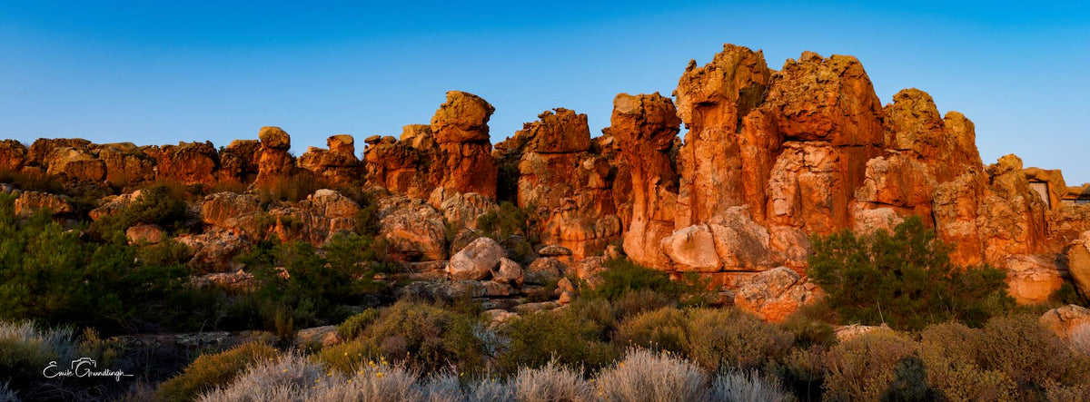 Golden hour light on Kagga Kamma sandstone rock formations, Cederberg, South Africa