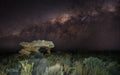 The Sewing Machine sandstone rock formation under the Milky Way at Kagga Kamma, Cederberg